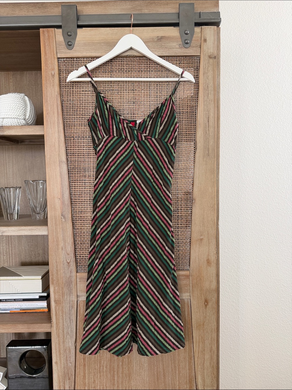 H&M Striped Midi Cotton Dress in Green, Pink and Black